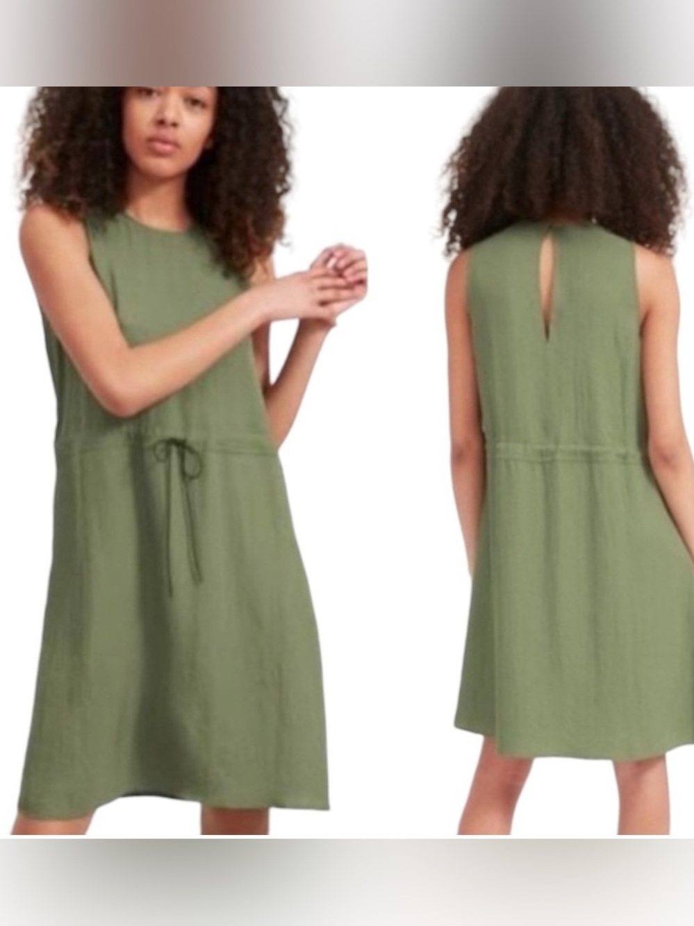Everlane Japanese GoWeave Green Sleeveless Drawstring Mini Dress Size: 10